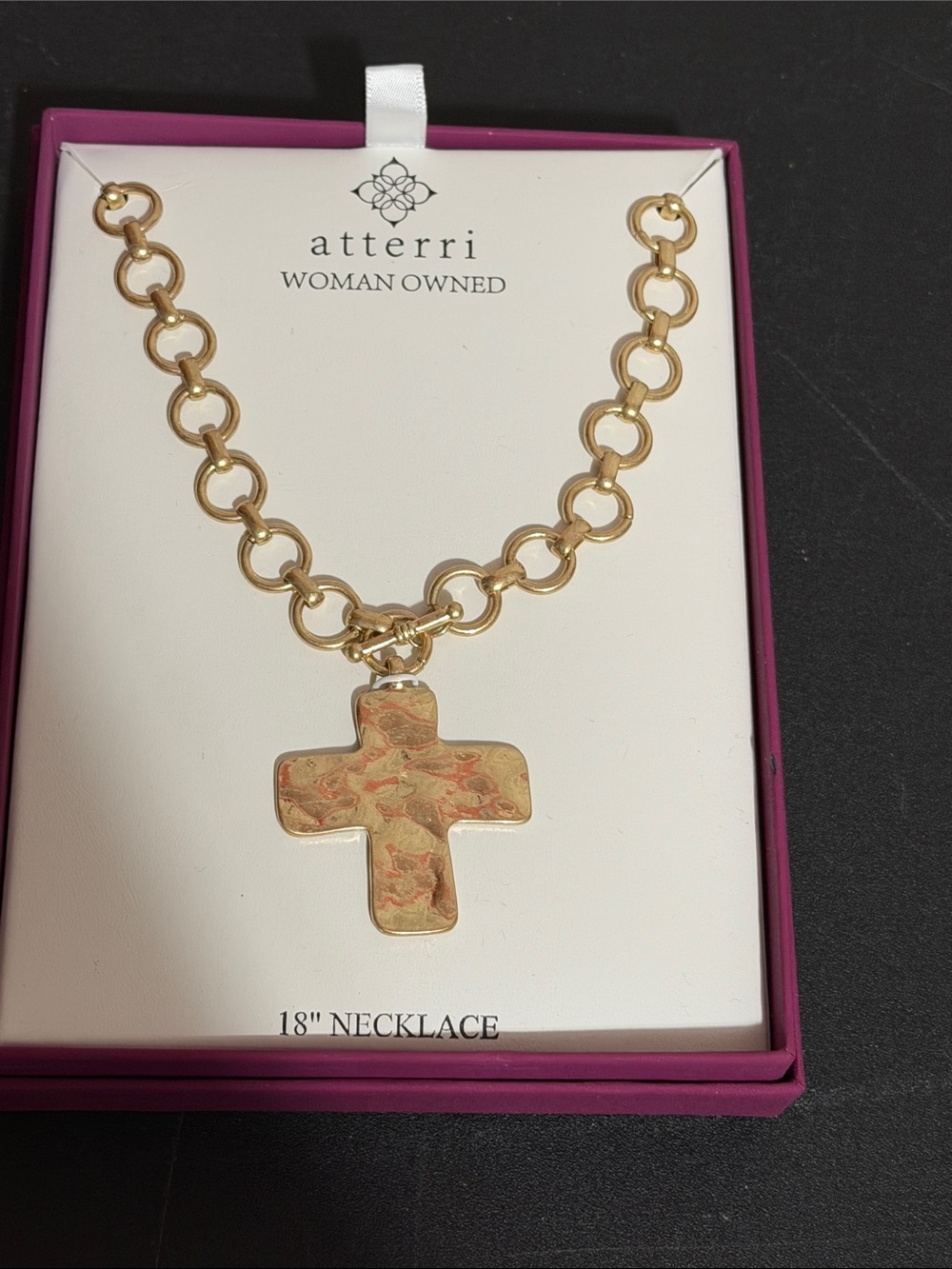 Atterri gold cross necklace toggle in front design 18”